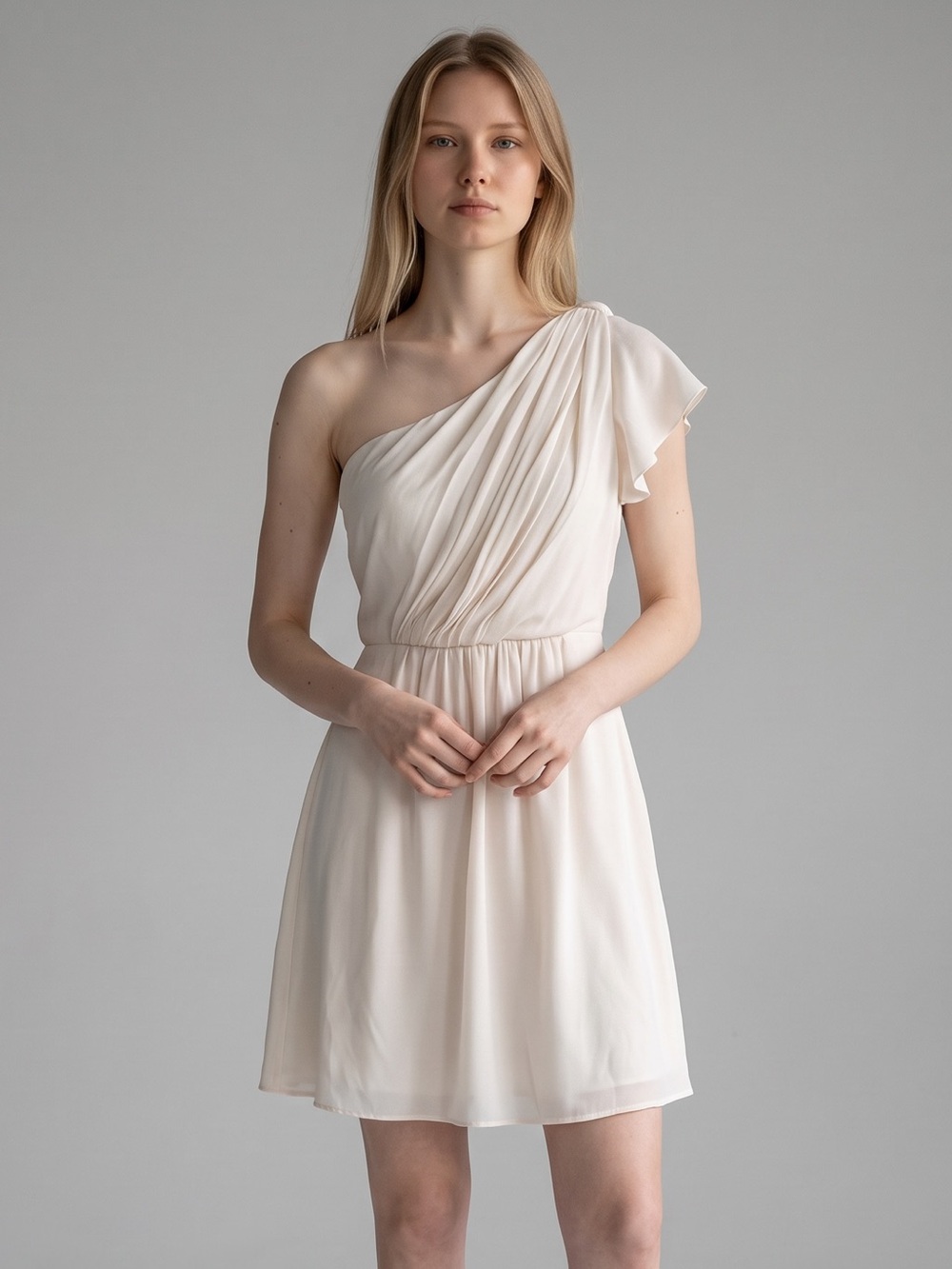 M.M Couture by Miss Me One-Shoulder Draped Blush Cream Cocktail Dress. Party. XS